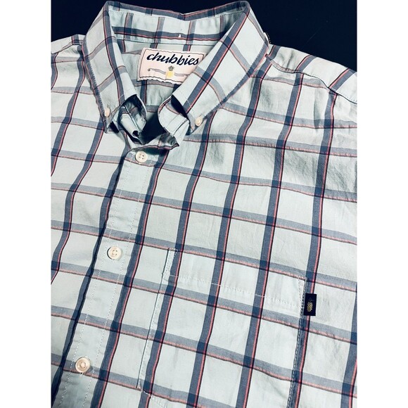 Men’s CHUBBIES Plaid Long Sleeve Collared Button Shirt XL Pineapple Light Blue - Picture 1 of 6